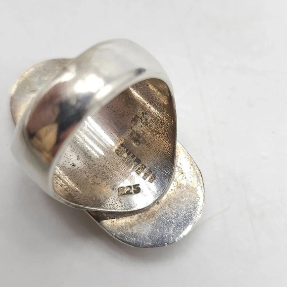 Artisan Taxco Modernist Sterling Silver Ring With Turquoise Chip Inlay 8.5 - Picture 5 of 9
